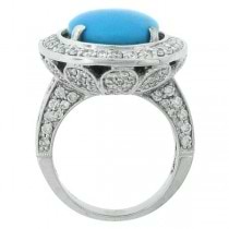 2.55ct Diamond & 11.70ct Composite Turquoise 14k White Gold Ring