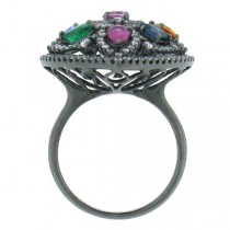 1.48ct Diamond & 1.69ct Multicolor Stone 14k Black Rhodium Ring