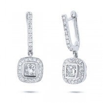 0.78ct-ctr(princess) 0.53ct-side 14k White Gold Diamond Earrings