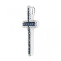 0.33ct Diamond & 0.59ct Blue Sapphire 14k White Gold Cross Pendant Necklace