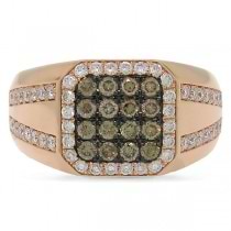 1.15ct 14k Rose Gold White & Champagne Diamond Men's Ring