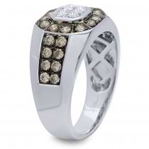 1.18ct 14k White Gold White & Champagne Diamond Men's Ring Size 9