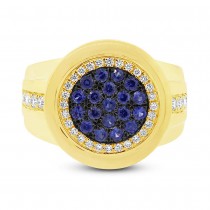 0.32ct Diamond & 0.53ct Blue Sapphire 14k Yellow Gold Men's Ring Size 7