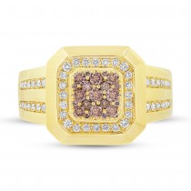 0.86ct 14k Yellow Gold White & Champagne Diamond Men's Ring