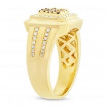 0.86ct 14k Yellow Gold White & Champagne Diamond Men's Ring