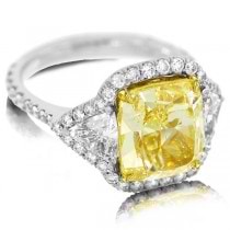5.05ct Cushion Cut Center and 1.85ct Side Platinum EGL Certified Natural Yellow Diamond Ring