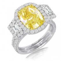 6.76ct 18k Two-tone Gold EGL Certified Cushion Cut Natural Fancy Yellow Diamond Ring
