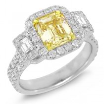 2.92ct 18k Two-tone Gold EGL Certified Emerald Cut Natural Yellow Diamond Ring