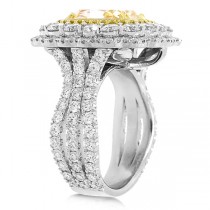 4.71ct Cushion Cut Center and 4.13ct 18k Two-tone Gold EGL Certified Natural Yellow Diamond Ring