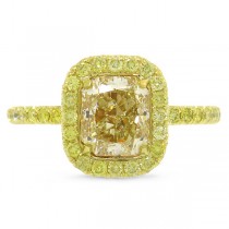 1.77ct Radiant Cut Center and 0.47ct Side 18k Yellow Gold EGL Certified Natural Yellow Diamond Ring