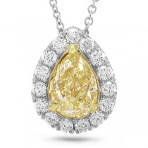 1.19ct Pear Cut Center And 0.34ct Side 18k Two-tone Gold Egl Certified Natural Yellow Diamond Pendant Necklace