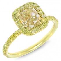 1.51ct Radiant Cut Center and 0.46ct Side 18k Yellow Gold Natural Yellow Diamond Ring