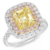 4.22ct 18k Three-Tone Gold EGL Certified Emerald Cut Natural Fancy Yellow Diamond Ring