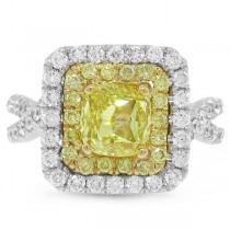1.53ct Cushion Cut Center and 0.99ct Side 18k Two-Tone Gold GIA Certified Natural Yellow Diamond Ring
