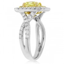 1.53ct Cushion Cut Center and 0.99ct Side 18k Two-Tone Gold GIA Certified Natural Yellow Diamond Ring
