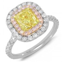 2.36ct EGL Certified Radiant Cut Natural Fancy Yellow Diamond Ring 18k Gold