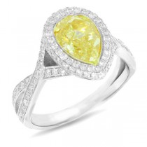 2.01ct Pear Cut Center and 0.67ct Side 18k Two-tone Gold EGL Certified Natural Yellow Diamond Ring