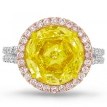 3.65ct Round Brilliant Center and 0.70ct Side Platinum GIA Certified Natural Yellow Diamond Ring