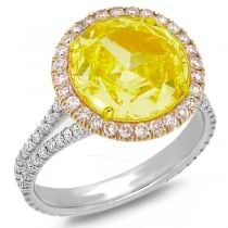 3.65ct Round Brilliant Center and 0.70ct Side Platinum GIA Certified Natural Yellow Diamond Ring