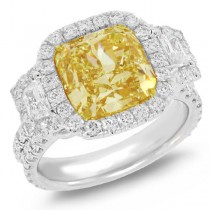 5.47ct 18k Two-tone Gold EGL Certified Cushion Cut Natural Fancy Yellow Diamond Ring