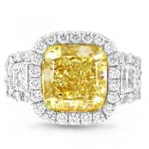 5.47ct 18k Two-tone Gold EGL Certified Cushion Cut Natural Fancy Yellow Diamond Ring
