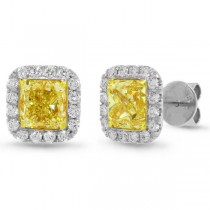 3.79ct Radiant Cut Center And 0.52ct Side 18k Two-tone Gold Egl Certified Natural Yellow Diamond Earrings