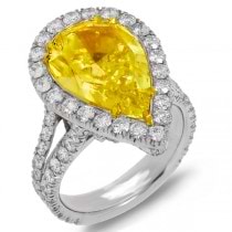 6.58ct Pear Cut Center and 2.95ct Side 18k Two-tone Gold GIA Certified Natural Yellow Diamond Ring