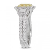 2.51ct Cushion Cut Center and 1.55ct Side 18k Two-tone Gold EGL Certified Natural Yellow Diamond Ring
