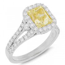 1.85ct Radiant Cut Center and 0.88ct Side 18k Two-tone Gold EGL Certified Natural Yellow Diamond Ring