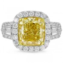 7.00ct 18k Two-tone Gold GIA Certified Cushion Cut Natural Fancy Yellow Diamond Ring