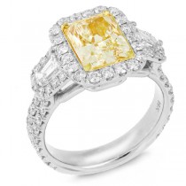 2.58ct Radiant Cut Center and 1.65ct Side 18k Two-tone Gold EGL Certified Natural Yellow Diamond Ring