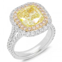 4.74ct 18k Three-tone Gold EGL Certified Cushion Cut Natural Yellow Diamond Ring