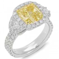 3.03ct Cushion Cut Center and 1.55ct Side 18k Two-tone Gold EGL Certified Natural Yellow Diamond Ring