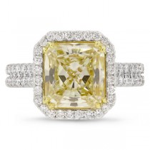 3.05ct Radiant Cut Center and 0.80ct Side 18k Two-tone Gold Natural Yellow Diamond Ring