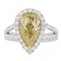 4.29ct 18k Two-tone Gold GIA Certified Pear Shape Natural Yellow Diamond Ring