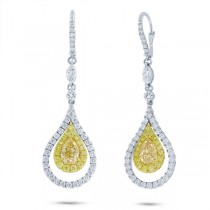 3.00ct Pear Cut Center And 6.01ct Side 18k Two-tone Gold Gia Certified Natural Yellow Diamond Earrings