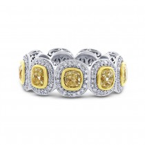4.64ct Cushion Cut Centers and 0.86ct Side 18k Two-Tone Gold Natural Yellow Diamond Ring
