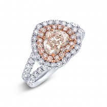 1.02ct Heart Cut Center and 1.28ct Side 18k Two-tone Rose Gold GIA Certified Natural Pink Diamond Ring