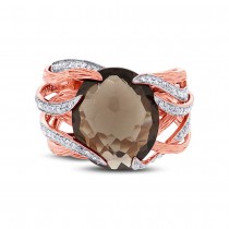 0.50ct Diamond & 12.79ct Smokey Topaz 14k Two-tone Rose Gold Ring Size 8