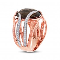 0.50ct Diamond & 12.79ct Smokey Topaz 14k Two-tone Rose Gold Ring Size 8
