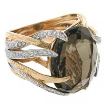 0.50ct Diamond & 12.79ct Smokey Topaz 14k Two-tone Rose Gold Ring