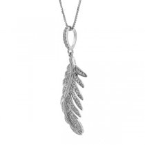 0.35ct 14k White Gold Diamond Feather Pendant Necklace