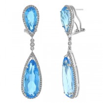 0.90ct Diamond & 25.66ct Blue Topaz 14k White Gold Earrings