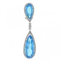 0.90ct Diamond & 25.66ct Blue Topaz 14k White Gold Earrings
