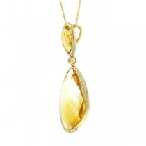 0.18ct Diamond & 23.70ct Citrine 14k Yellow Gold Pendant Necklace