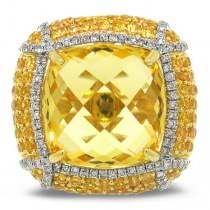 0.57ct Diamond & 12.48ct Citrine & 3.87ct Yellow Sapphire 14k Yellow Gold Ring