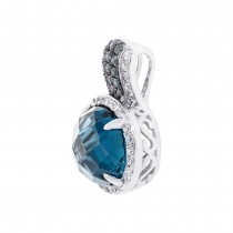 0.18ct Diamond & 3.54ct London Blue Topaz 14k White Gold Pendant Necklace