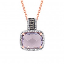 0.23ct White & Champagne Diamond & 3.08ct Amethyst Rose Gold Pendant Necklace