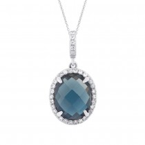 0.16ct Diamond & 3.44ct London Blue Topaz 14k White Gold Pendant Necklace