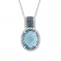 0.25ct White & Treated Blue Diamond & 4.06ct London Blue Topaz 14k White Gold Pendant Necklace